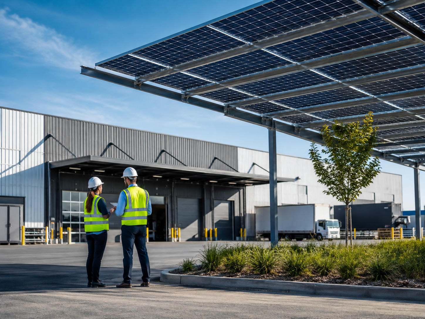 Industrial facility with a solar-panel canopy