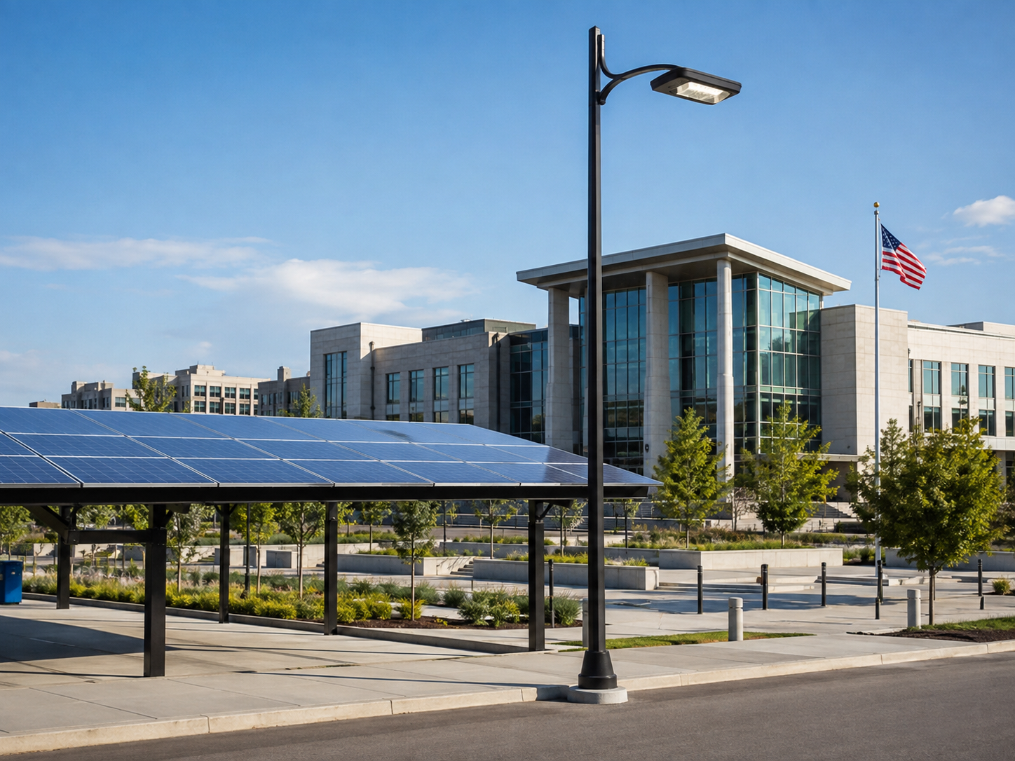 Government infrastructure with solar power and efficient lighting