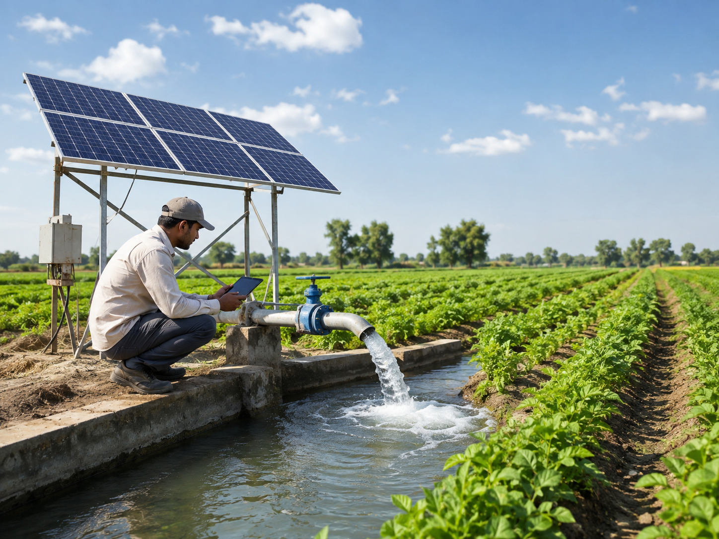 Solar-powered irrigation system in an agricultural field